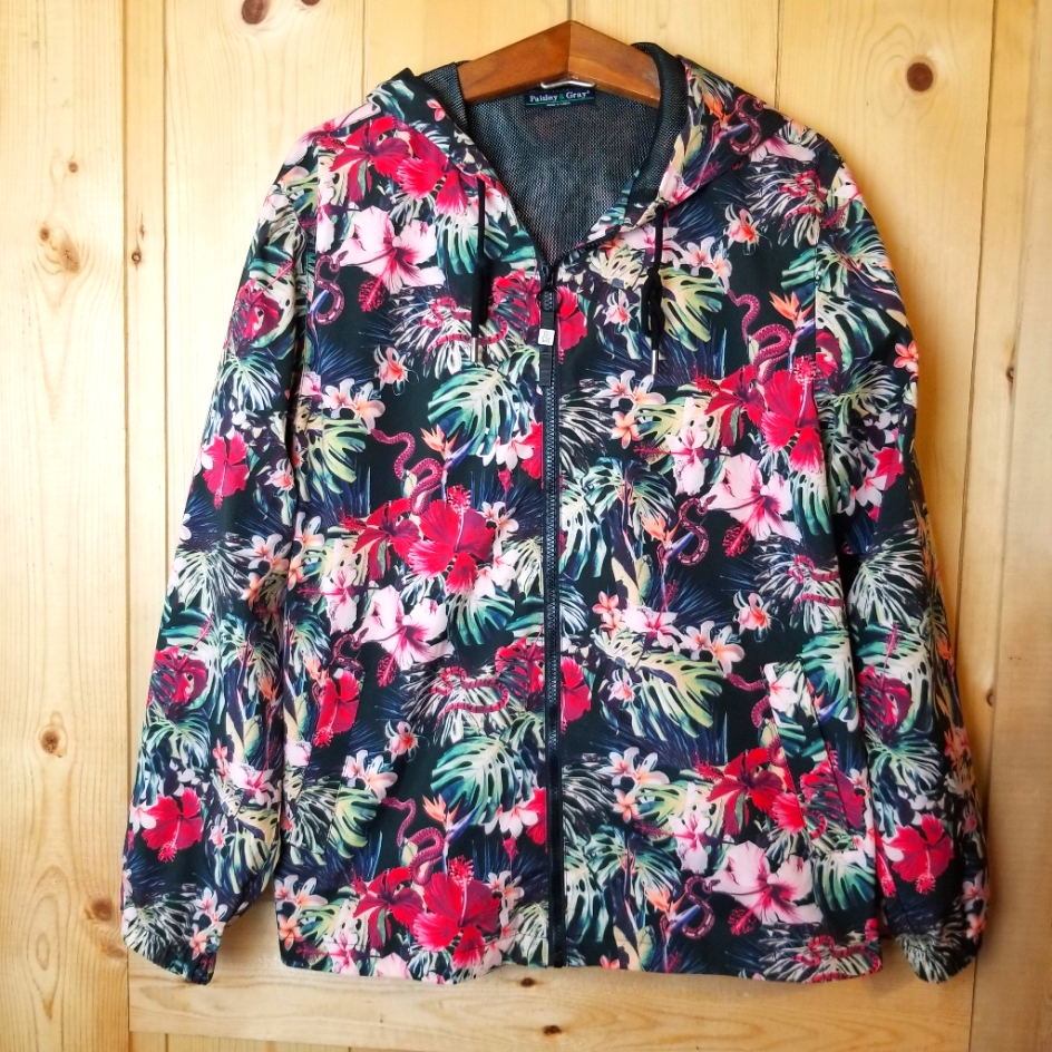 Paisley & Gray Dark Tropic Floral Hooded Windbreaker Jacket Nwot